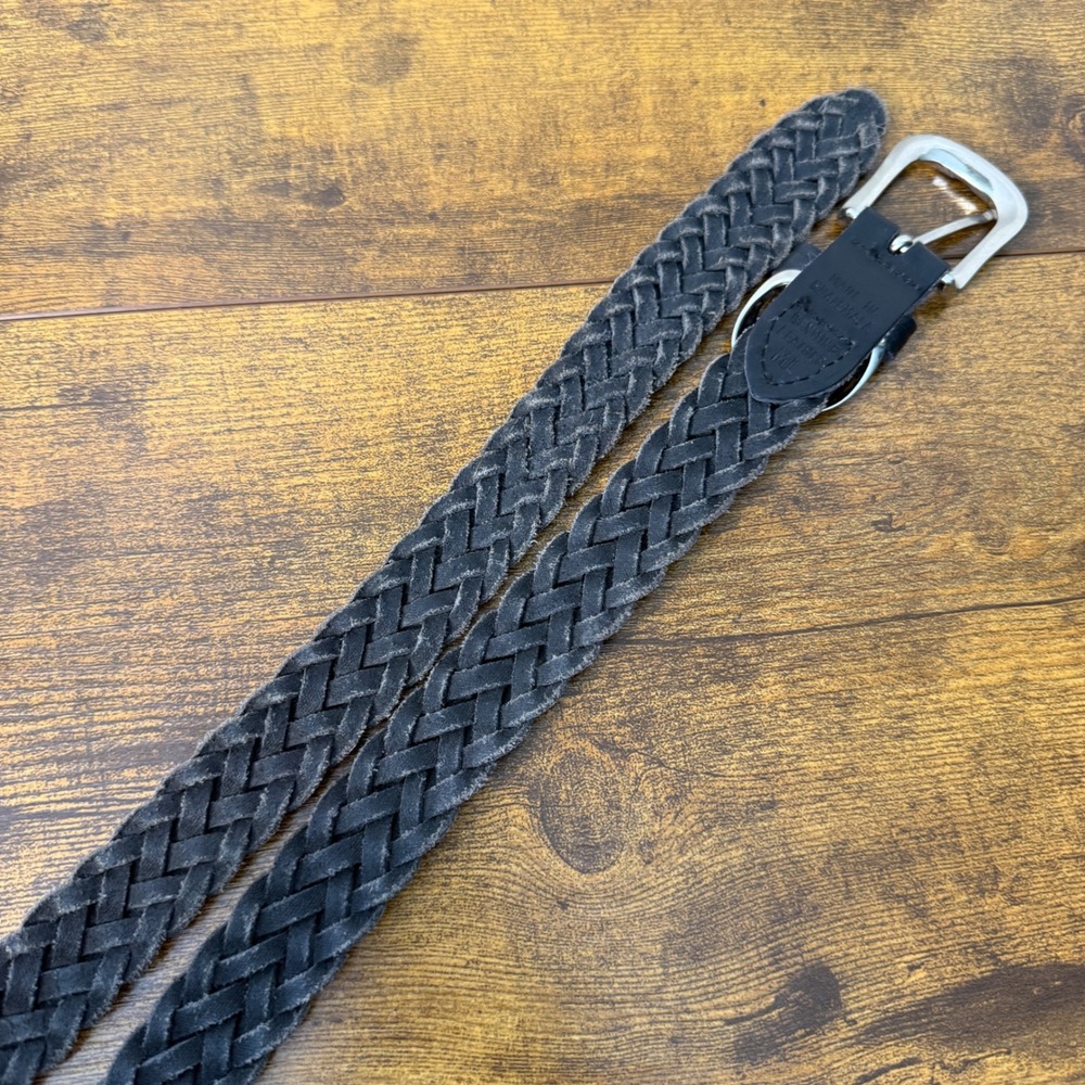 Vtg Black Braided Genuine Leather Belt Womens M/L Silver Buckle Preppy Classic - Picture 8 of 10